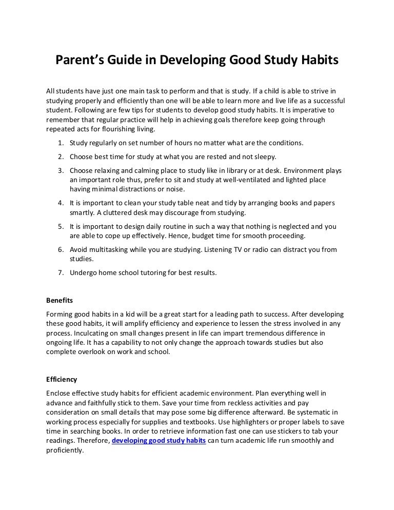Parents guide in developing good study habits