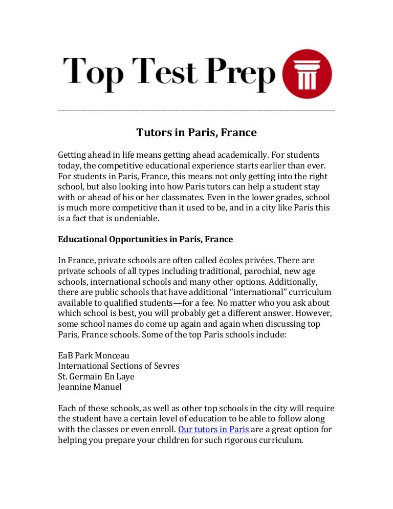 Tutors and Exam Preparation in Paris, France