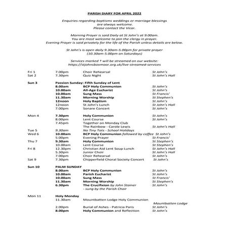 Parish Diary - April 22