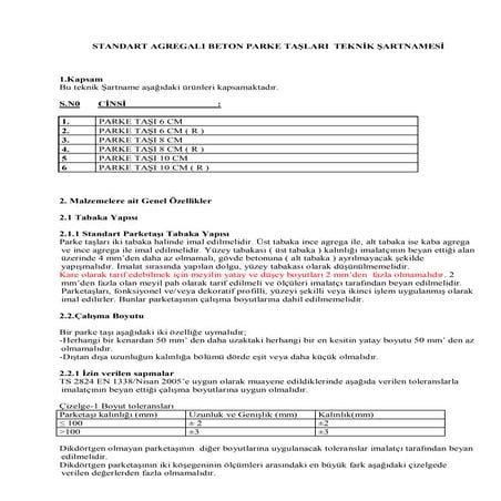 Parke Taşı Teknik Şartnamesi