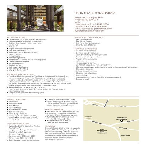 Park hyatt hyderabad factsheet
