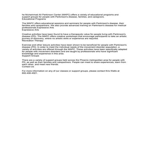 Parkinson  Ali  Ctr  Programming