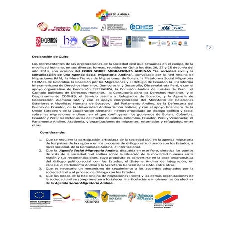 Parlamento andino de ecuador suscribe declaración de quito sobre migraciones