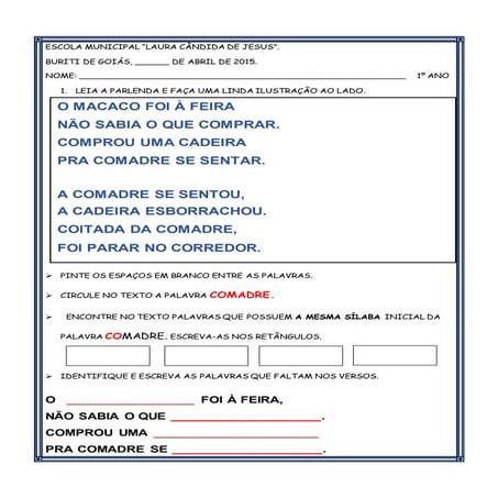 Parlendas: O MACACO FOI À FEIRA E MACACA SOFIA