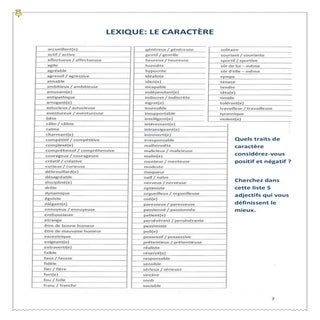 Parler du caractère, de la personna...