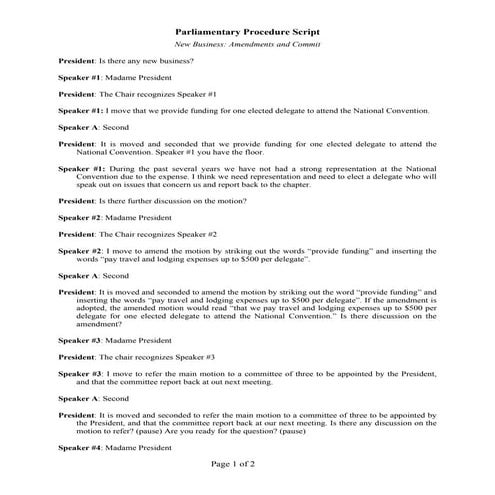 Parliamentary Procedure Script National Convention 2011