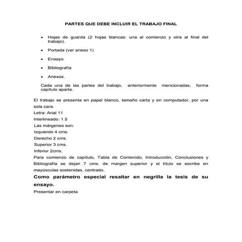 Parámetros de presentacion del trabajo