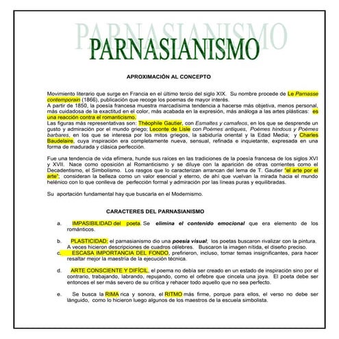Parnasianismo  - ficha sintesis -