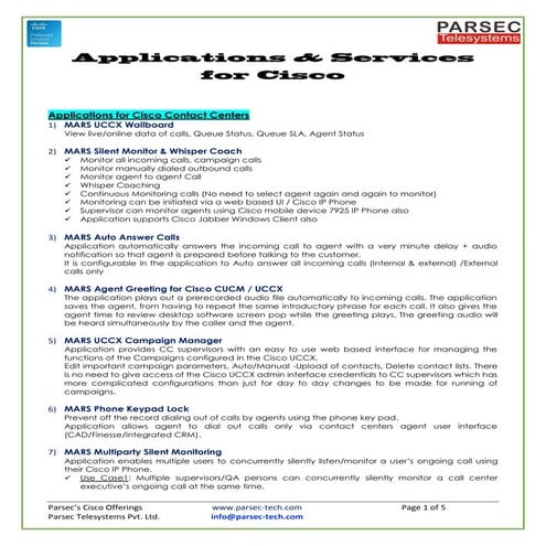 Parsec's Cisco Applications