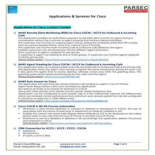 Parsec's Cisco Contact Center applications and App Integration Services