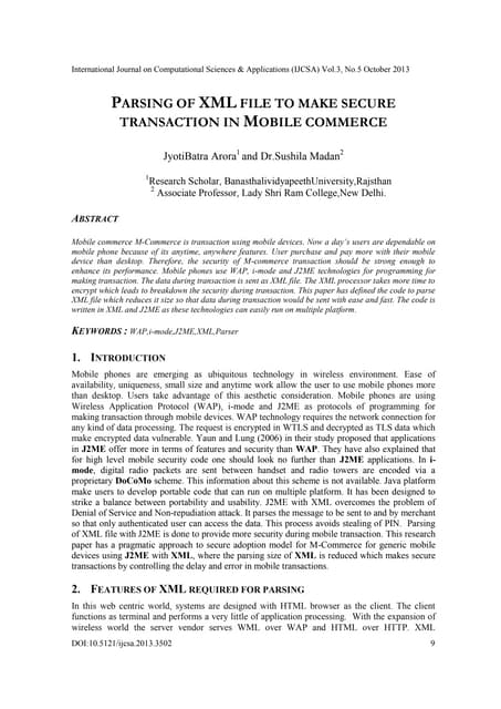 Parsing of xml file to make secure transaction in mobile commerce