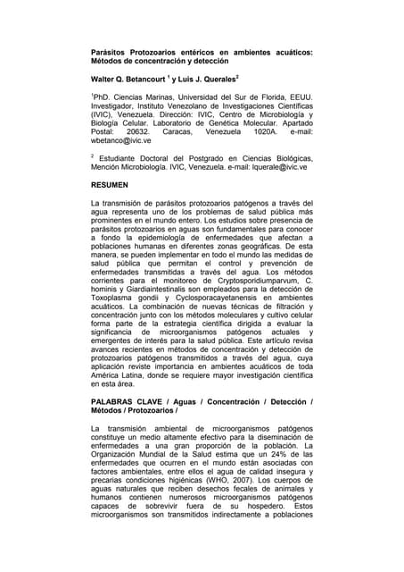 Parásitos protozoarios entéricos en...