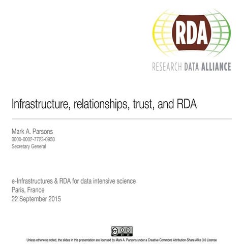 Infrastructure, relationships, trust, and RDA