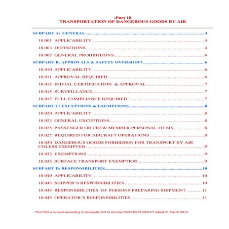 Part 18-Transportation of DANGEROUS GOODS By Air