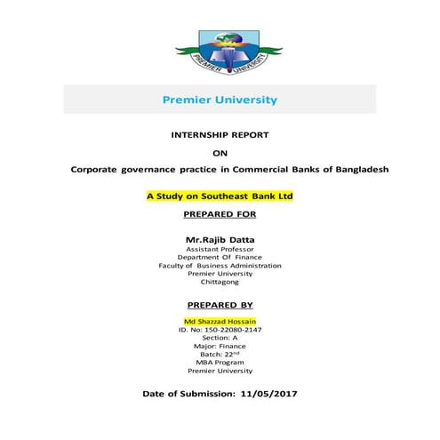 Corporate governance practice in Commercial Banks of Bangladesh  A Study on S...