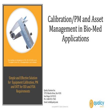 Calibration/PM and Asset Management in Bio-Med Applications