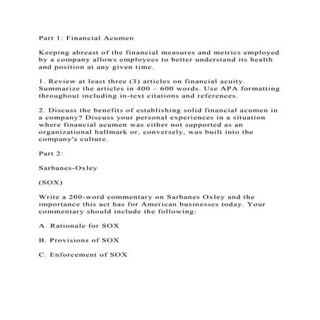 Part 1 Financial AcumenKeeping abreast of the financial measure.docx