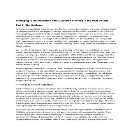Part 1 managing talent retention and succession planning in the next decade 