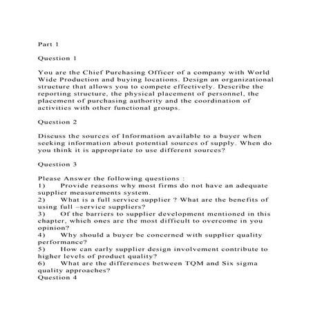 Part 1Question 1You are the Chief Purchasing Officer of a .docx