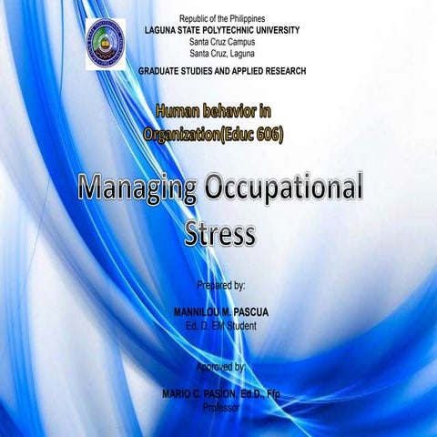 Part 1 report on human behavior in organization   managing occupational stres...