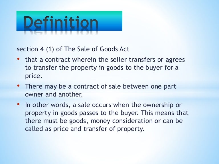 cases under sales of goods act 1957 Dorothy Ross