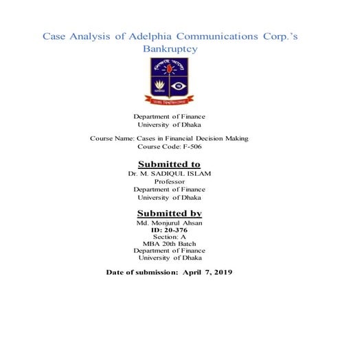 Case Analysis of Adelphia Communications Corp.’s Bankruptcy