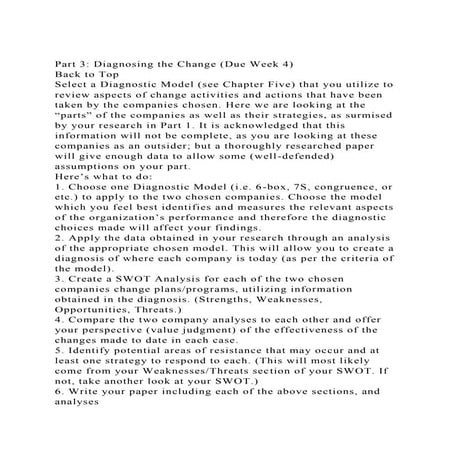 Part 3 Diagnosing the Change (Due Week 4) Back to TopSelect a.docx