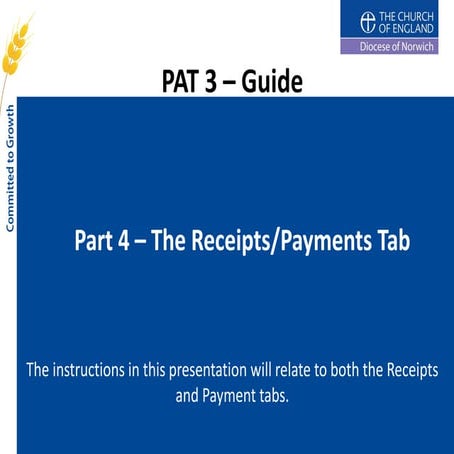 Part 4 - Receipts and Payments Tab