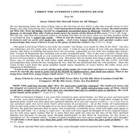 Part 40 ''Jesus Christ The Overall Victor In All Things''.   