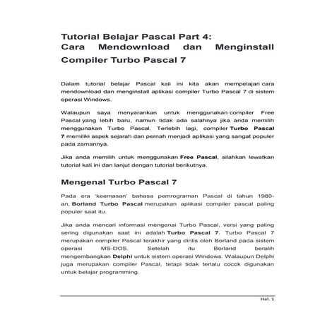 Part 4: Mendownload dan Menginstall Compiler Turbo Pascal 7 | PDF