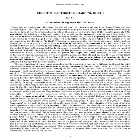 Part 66  Humanism As Opposed To Godliness!  