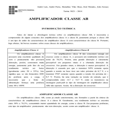 Amplificador Classe AB - Teoria