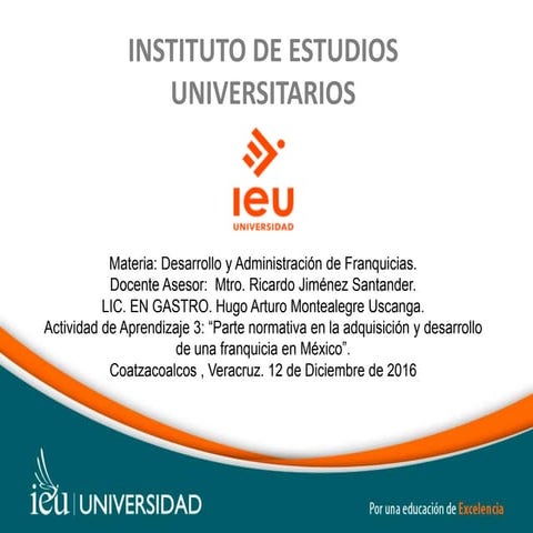 Parte normativa en la adquisición y desarrollo de una franquicia en méxico