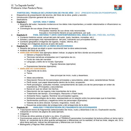 Partes del trabajo de literatura de fin de año 2012