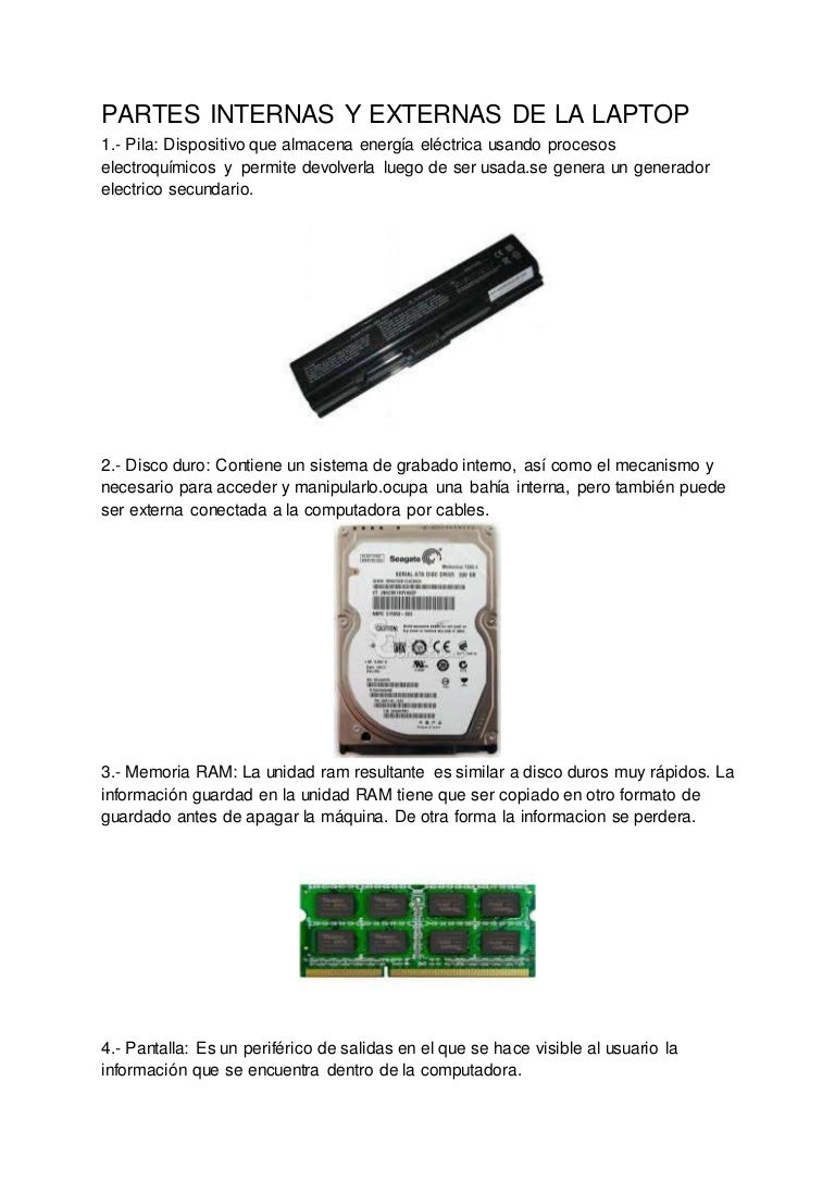 Partes internas y externas de la laptop Partes internas y externas de la laptop