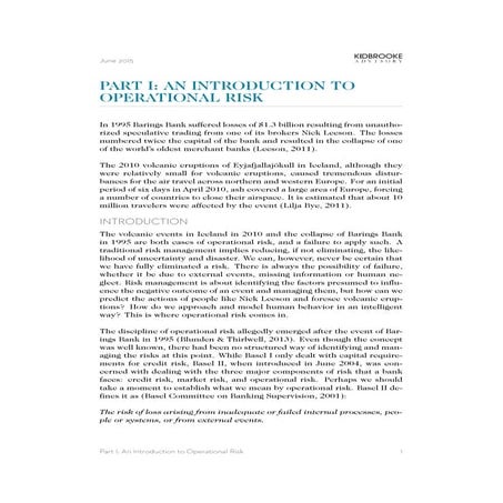 An Introduction to Operational Risk