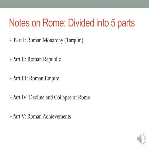 Part I   Roman Monarchy (Pre-Roman Republic) Notes