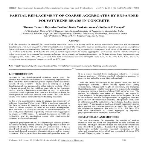 Partial replacement of coarse aggregates by expanded polystyrene beads in con...