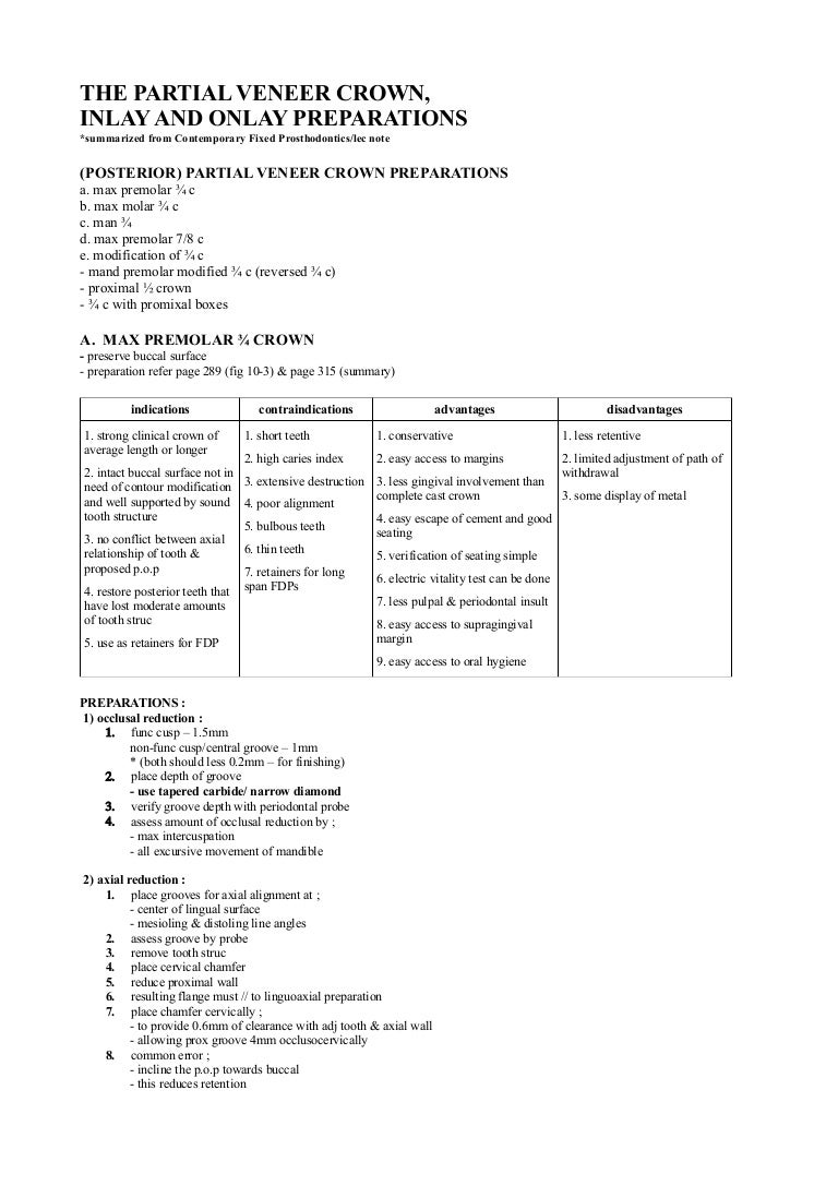 Partial veneer crown preparation