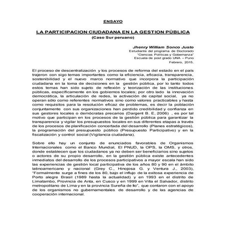 Participacion  ciudadana en la gestion publica en el peru