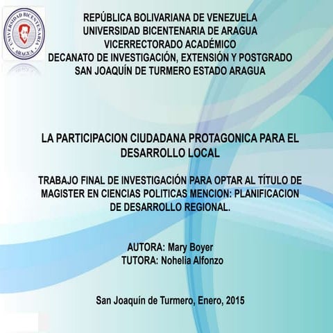 Participacion ciudadana protagonica y el desarrollo local en venezuela