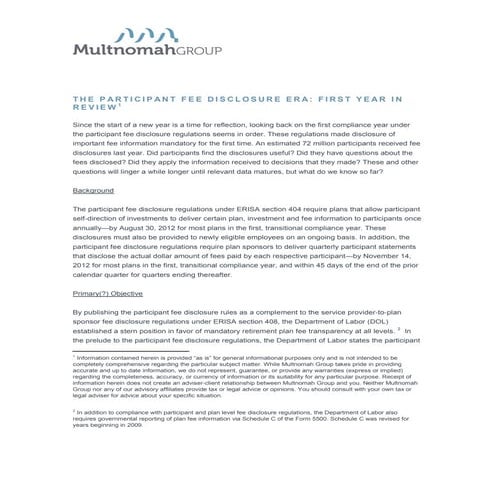 Participant Fee Disclosure Era 1st Year in Review