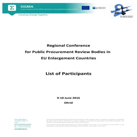 Participants list, SIGMA Public procurement review bodies conference, Ohrid 9...