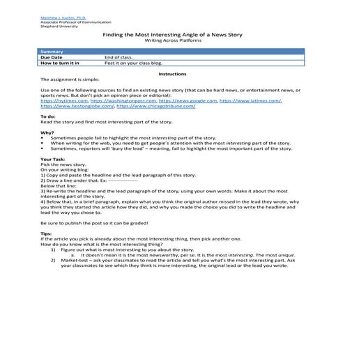 Rewrite a news story lead writing exercise