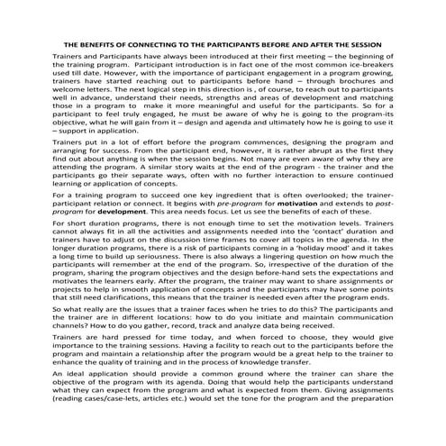 Participation connect  before and after the training session