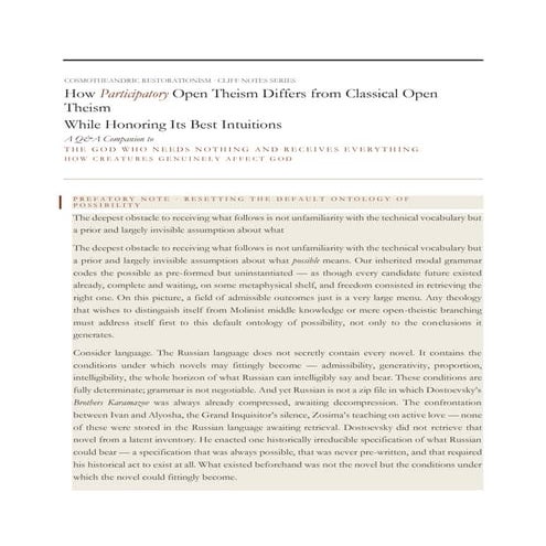 Participatory Open Theism vs Classical Open Theism: Modal Ontology and ...