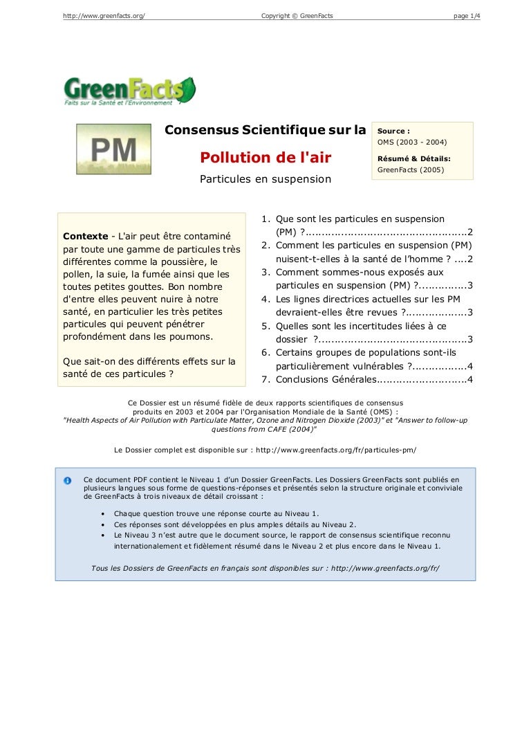 Pollution de l'air Particules en suspension
