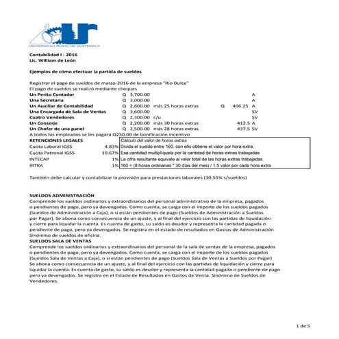 Partida de sueldos   contabilidad i