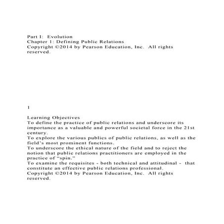 Part I  EvolutionChapter 1 Defining Public RelationsCopyri.docx