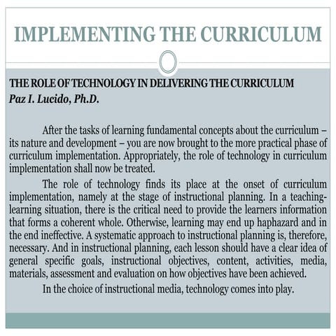 Implementing the Curriculum